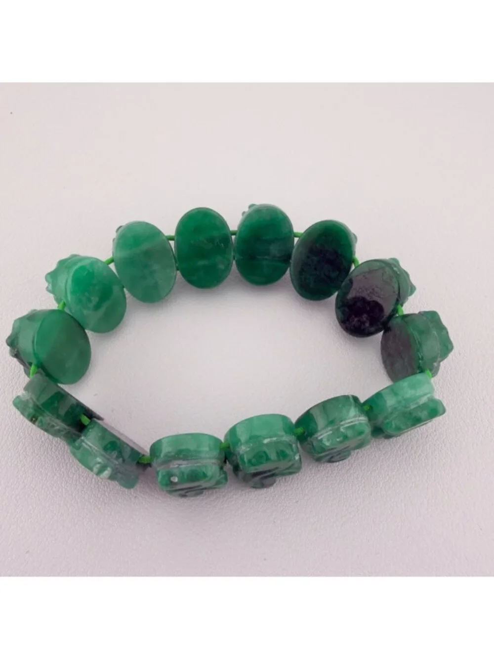 Green Carved Stone Dragon Stretch Bracelet Panel